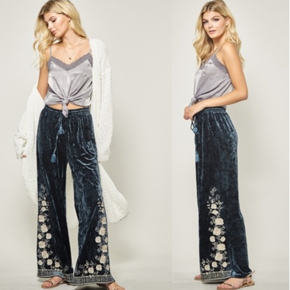 Andree by Unit Pants - Andree by Unit Blue Velvet Pants Wide Leg Lounge